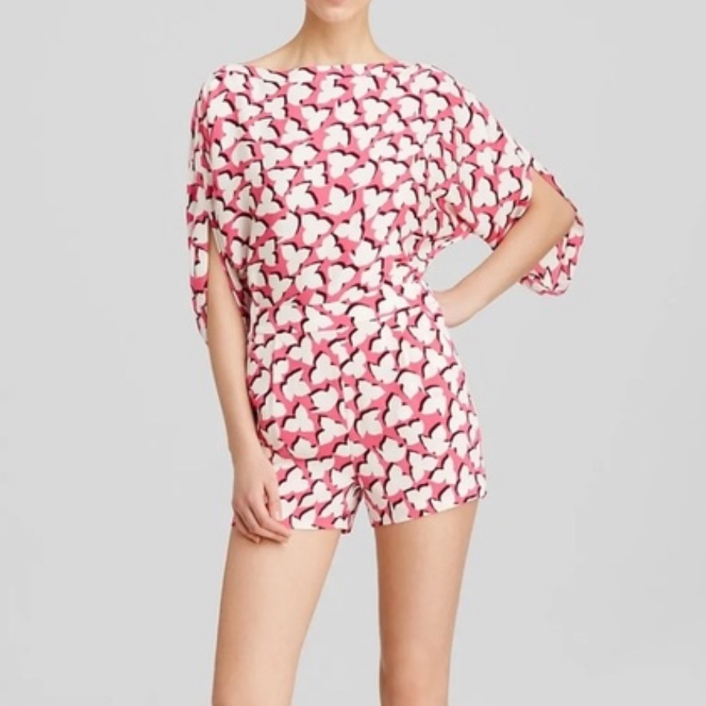 Pink and White Butterfly Print Romper